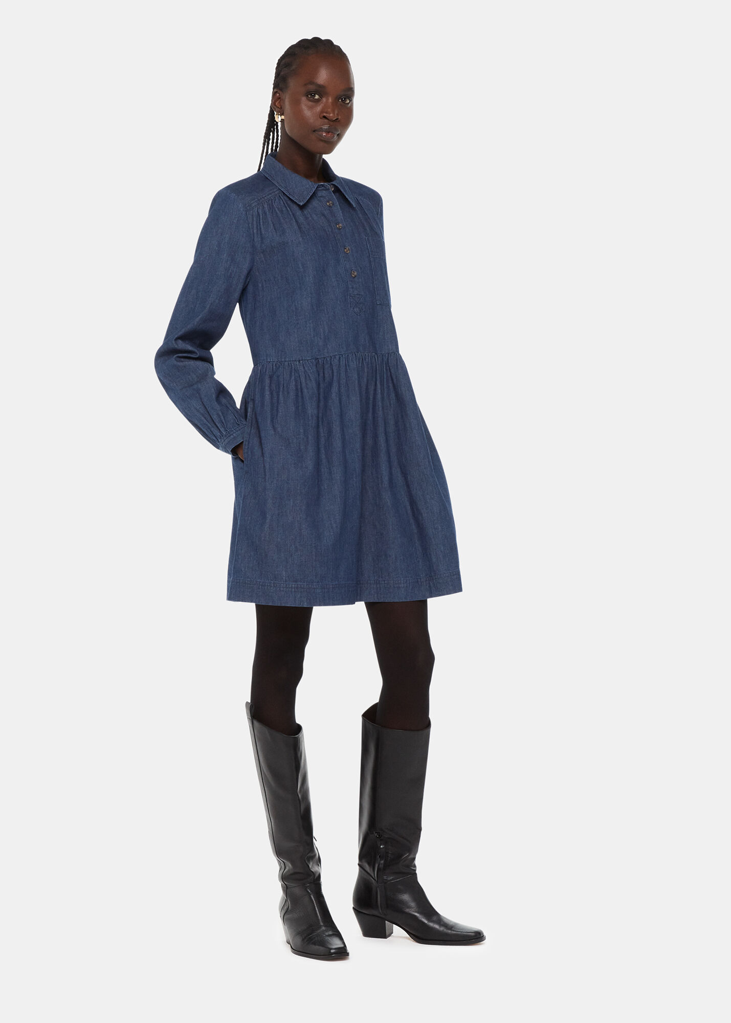 Dark Denim Winnie Chambray Denim Dress WHISTLES