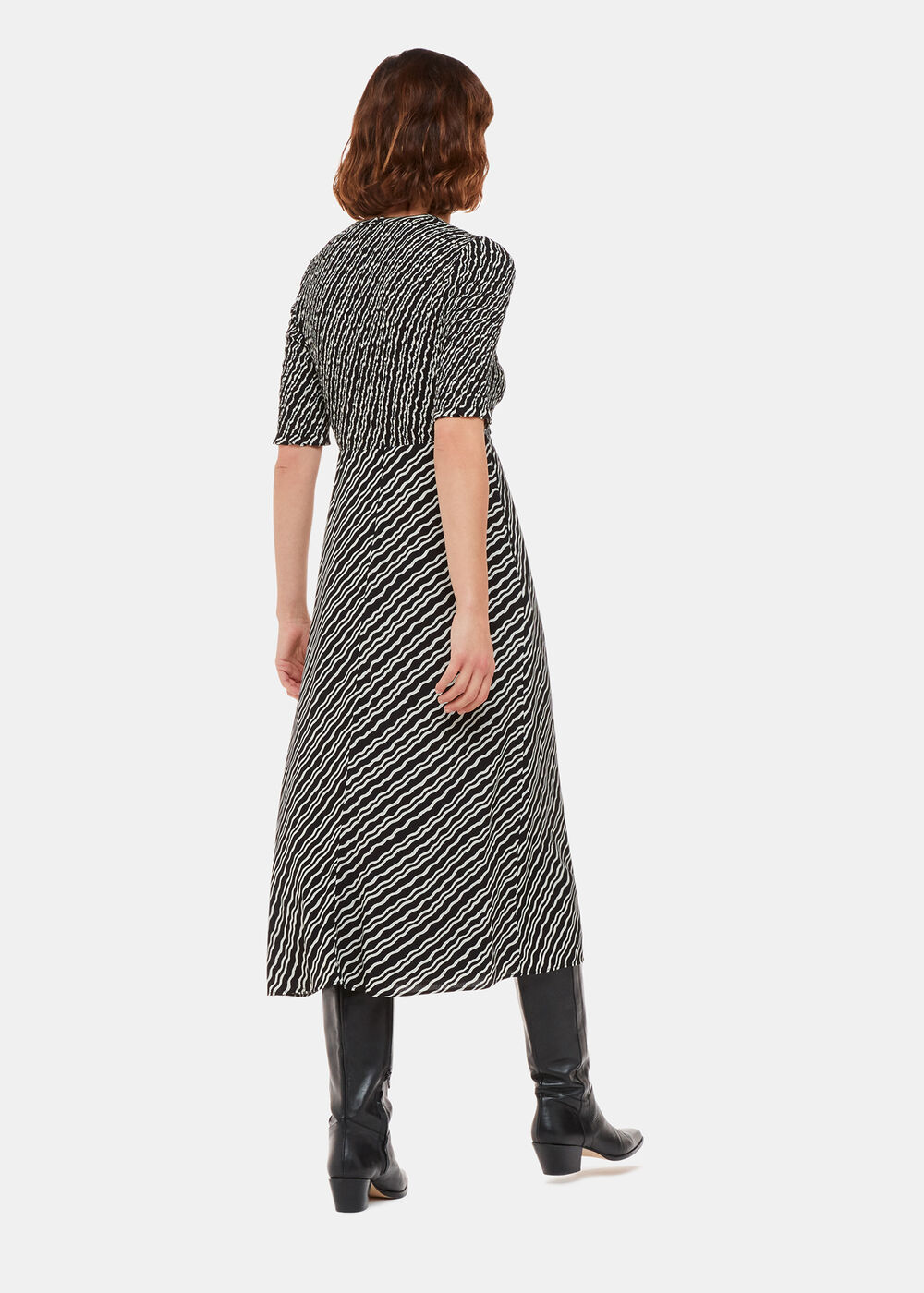 Diagonal Ripple Shirred Dress