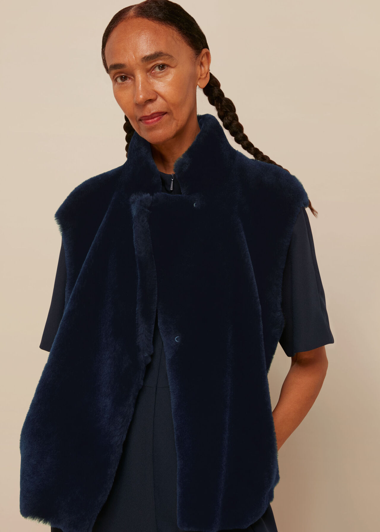 Navy Meri Short Sheepskin Gilet WHISTLES Whistles UK