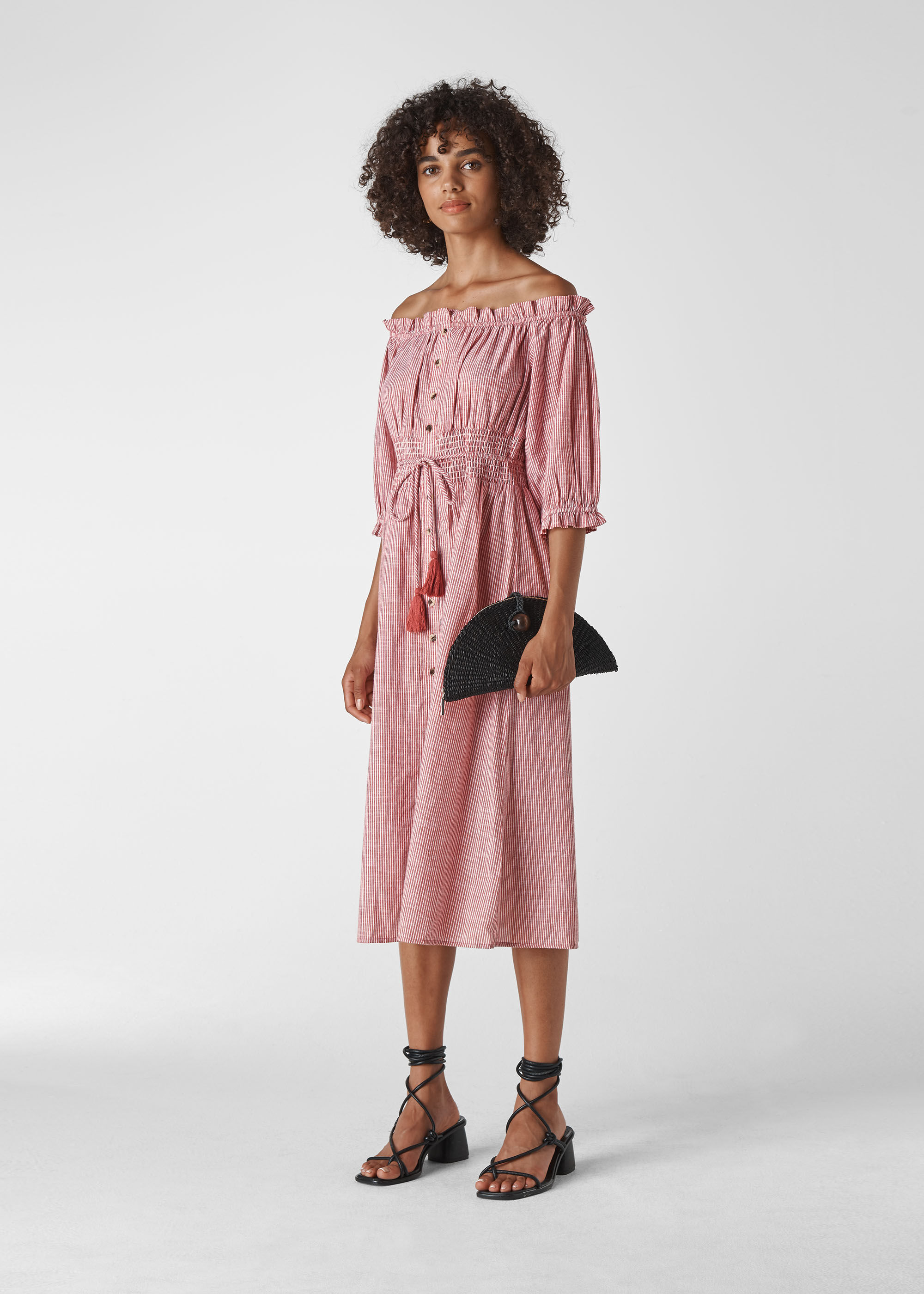 Red Simma Stripe Bardot Dress