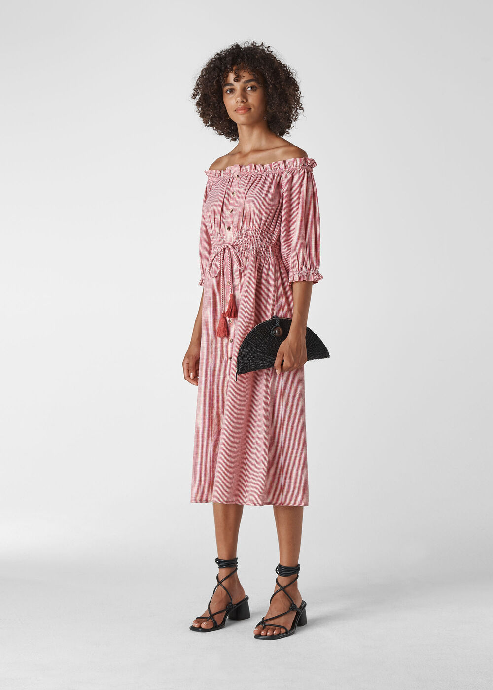 Simma Stripe Bardot Dress Red/Multi