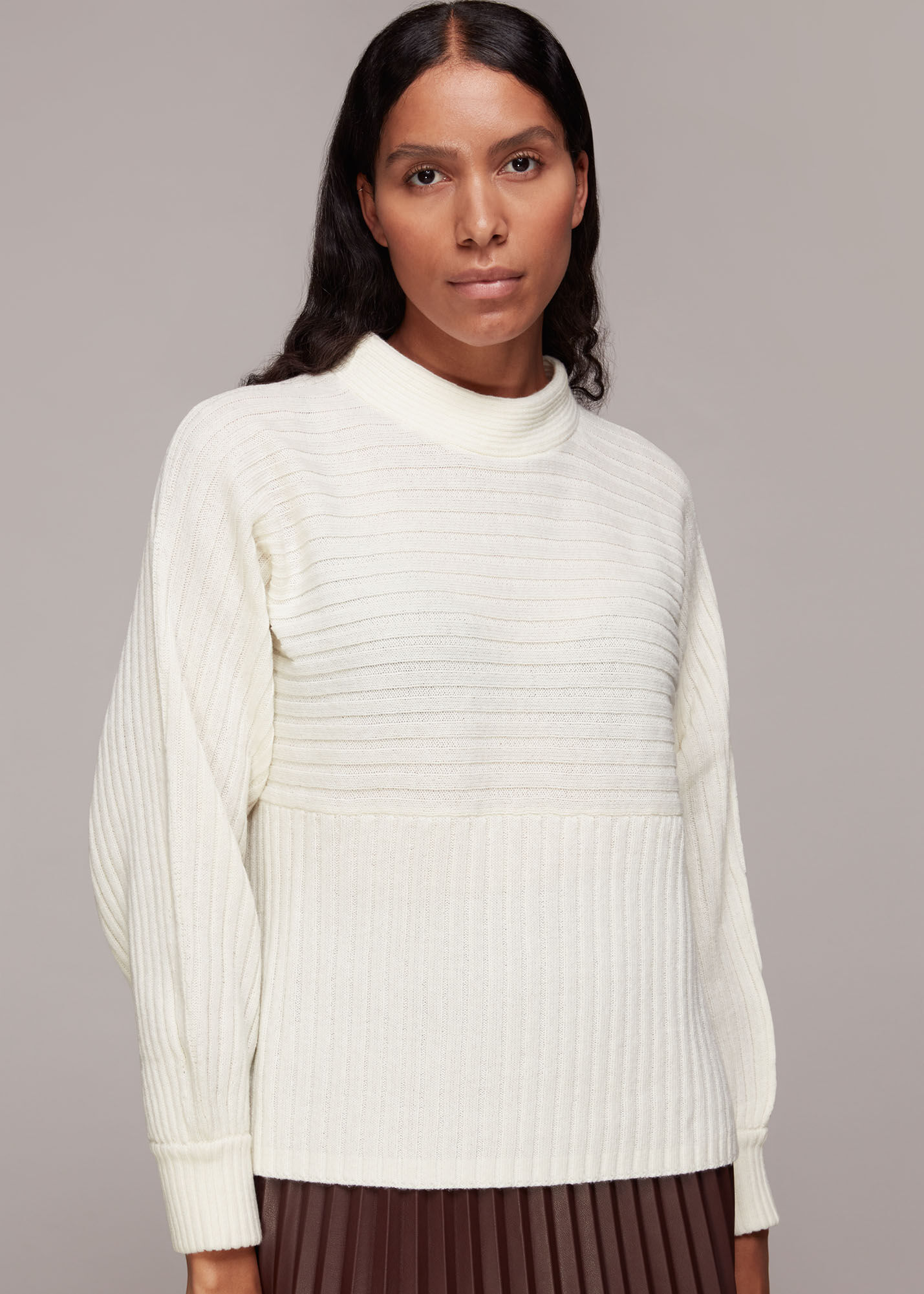 Ivory Contrasting Rib Funnel Neck WHISTLES