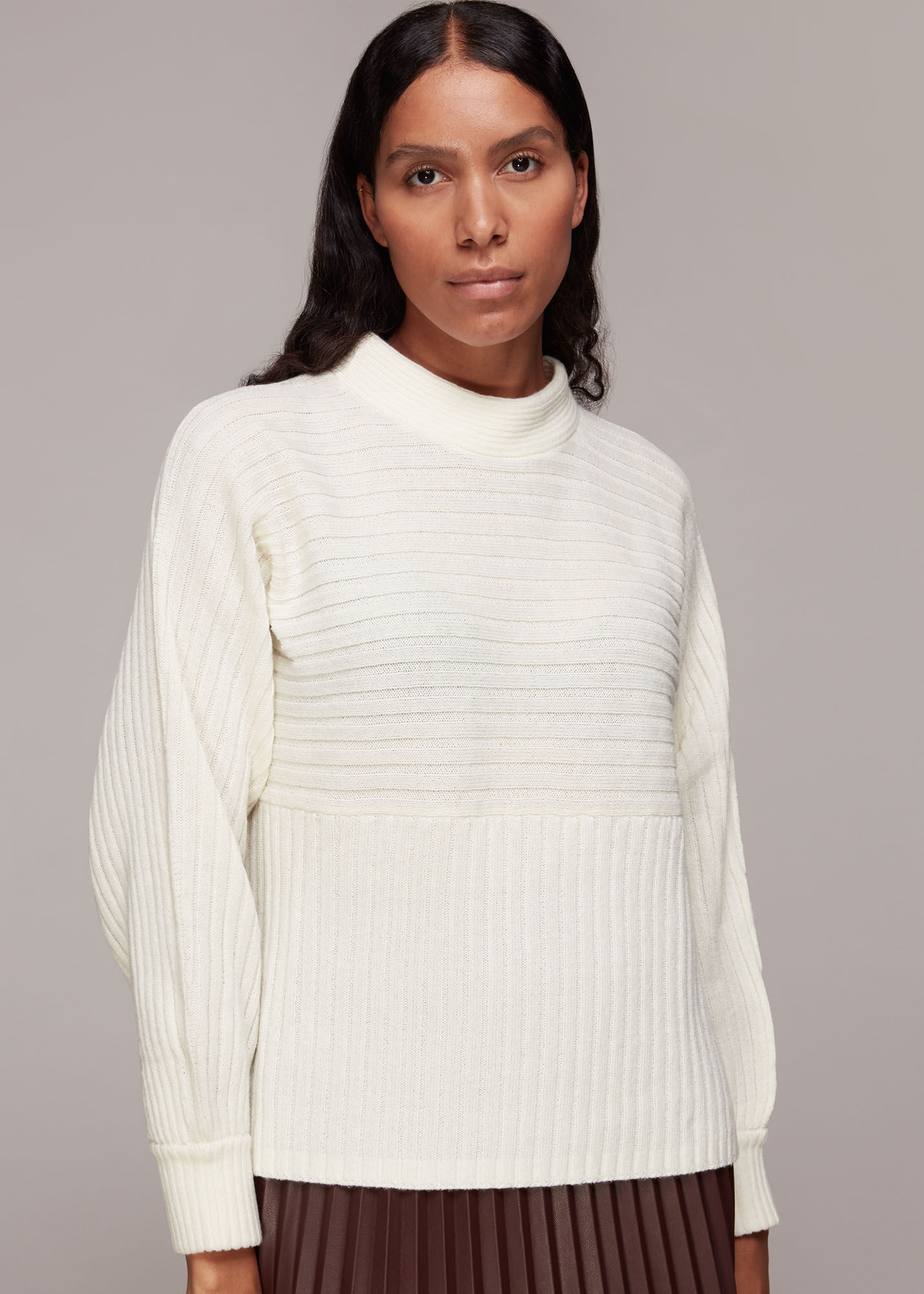 Ivory Contrasting Rib Funnel Neck | WHISTLES