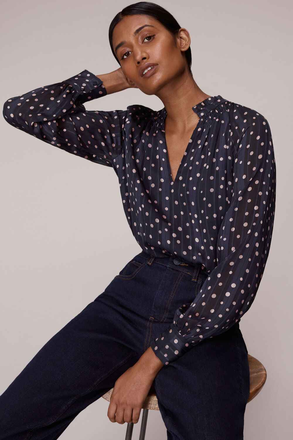 Satin Stripe Spot Blouse