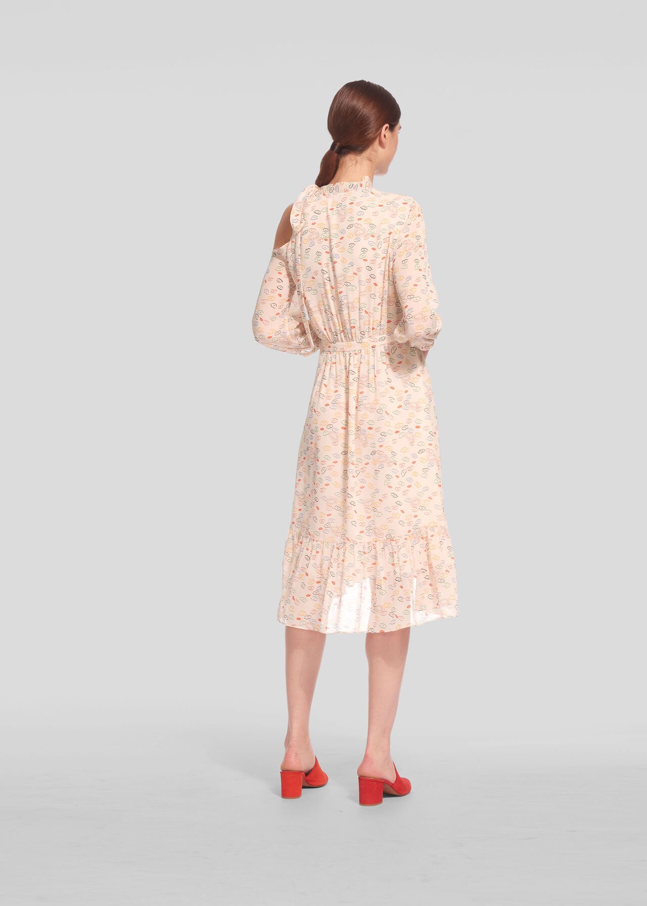 Lips Print Tie Neck Dress Multicolour