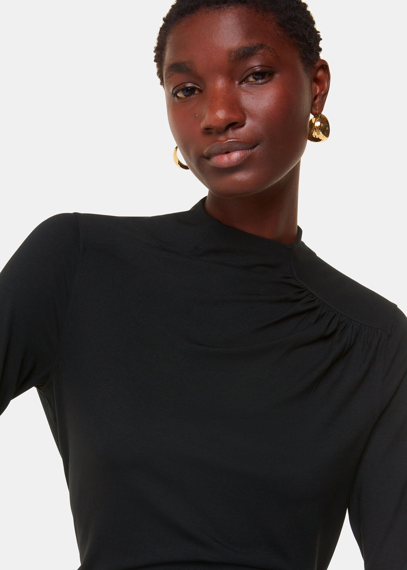 Black Ruched Front Detail Jersey Top | WHISTLES | Whistles UK |