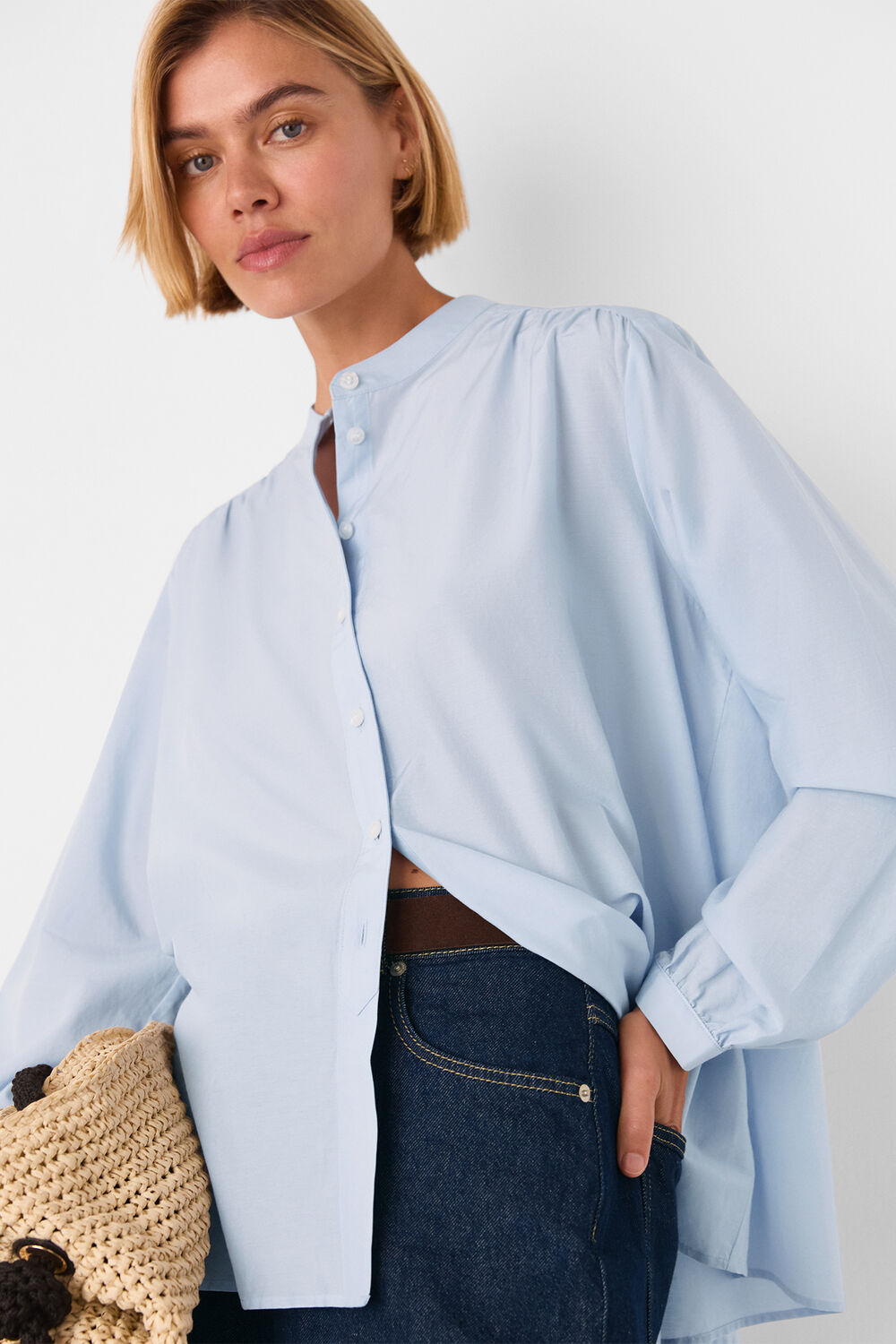 Pale Blue Silk Cotton Trapeze Shirt