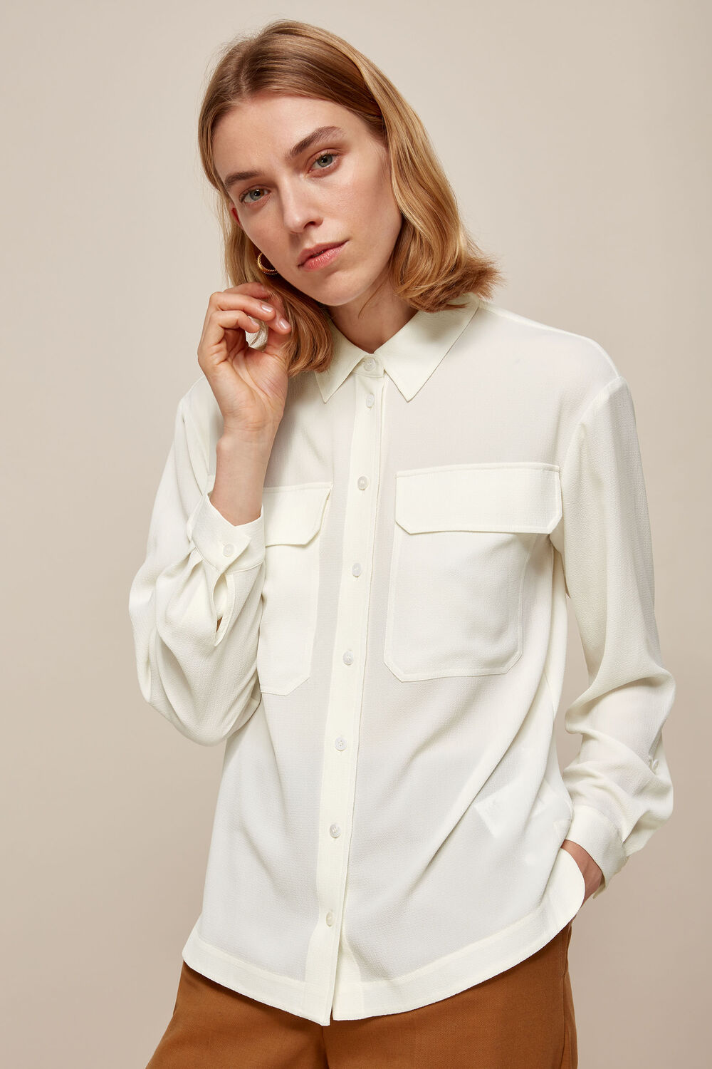 Textured Pocket Blouse Ivory