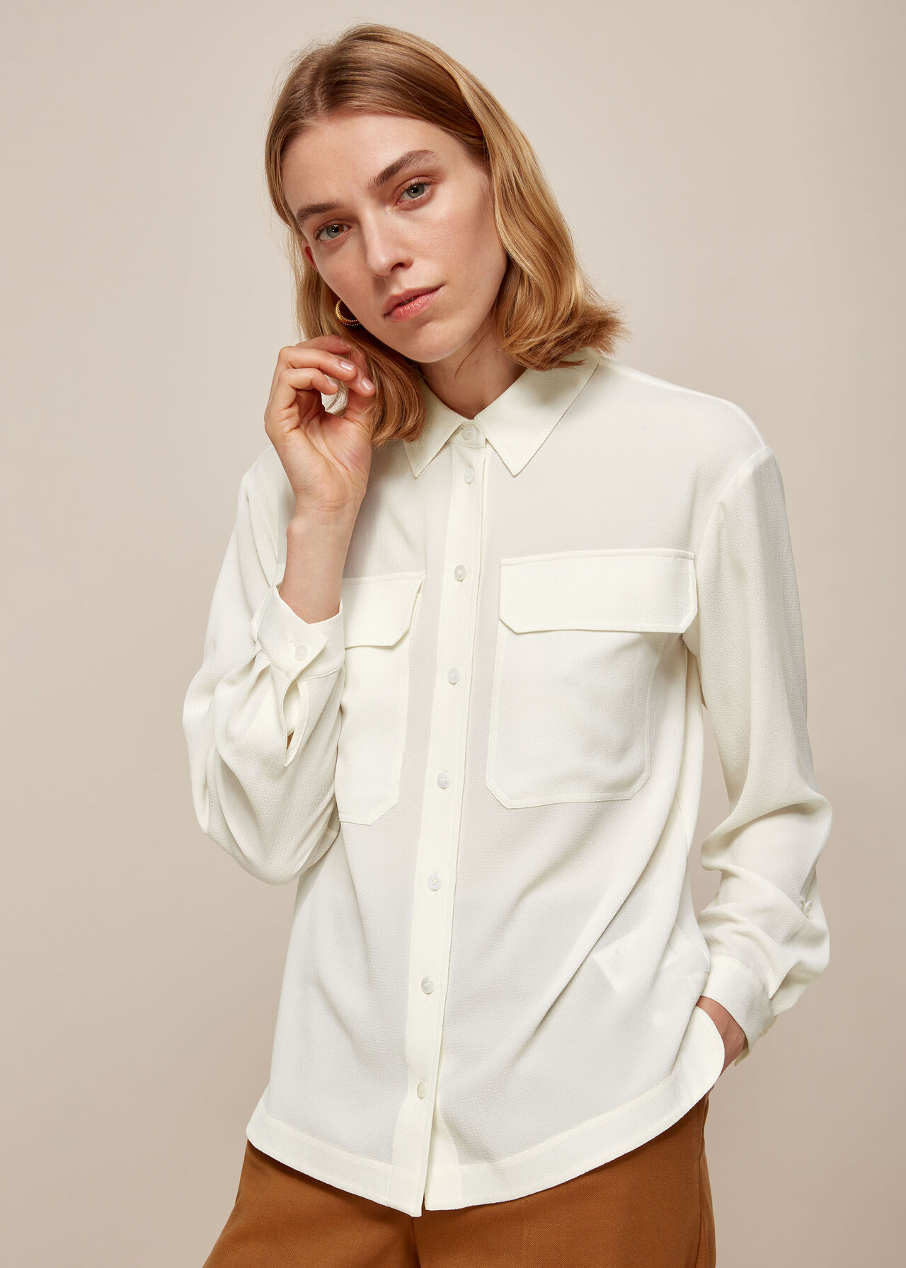 Textured Pocket Blouse Ivory