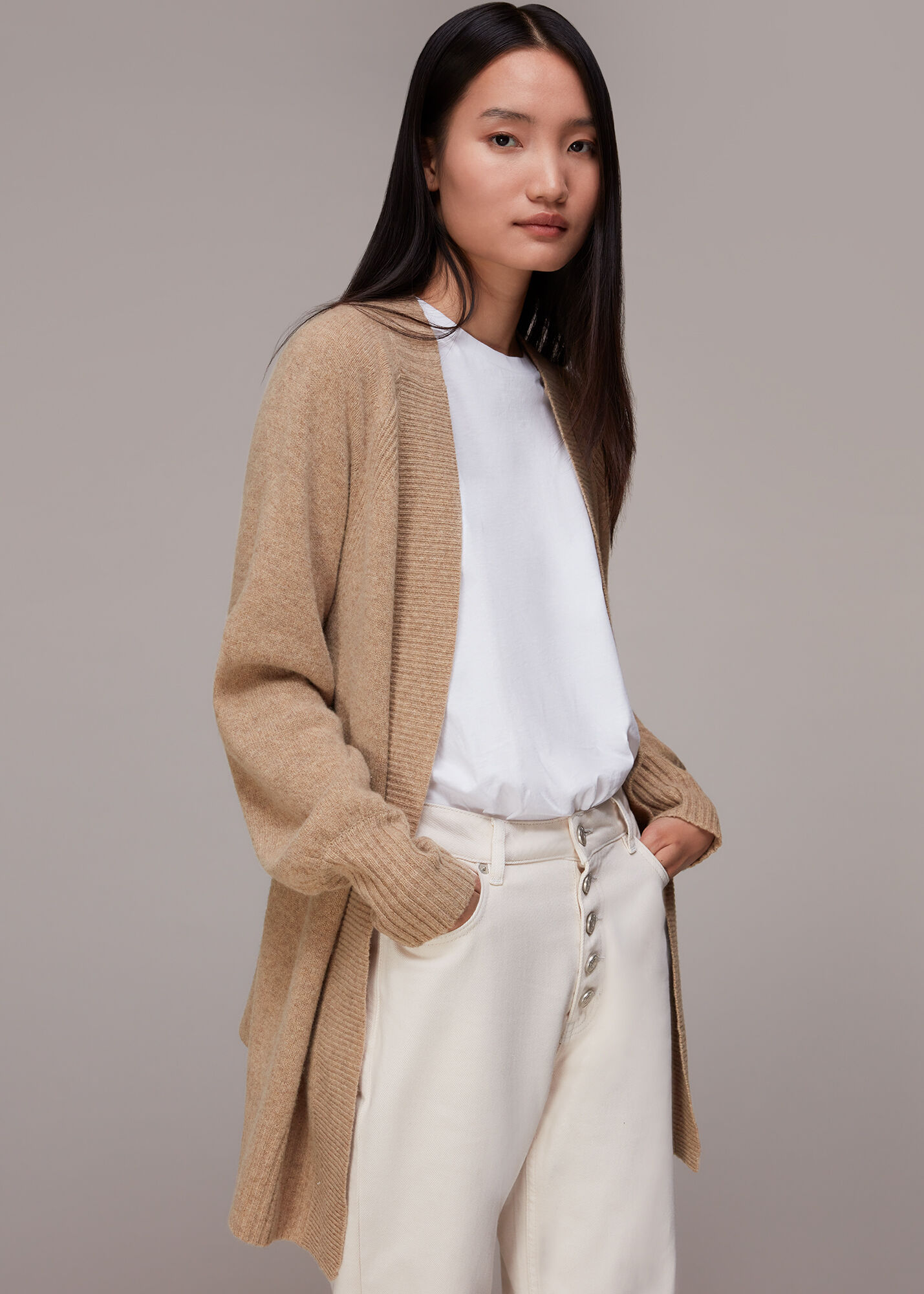 Oatmeal Knitted Wrap Cardigan WHISTLES