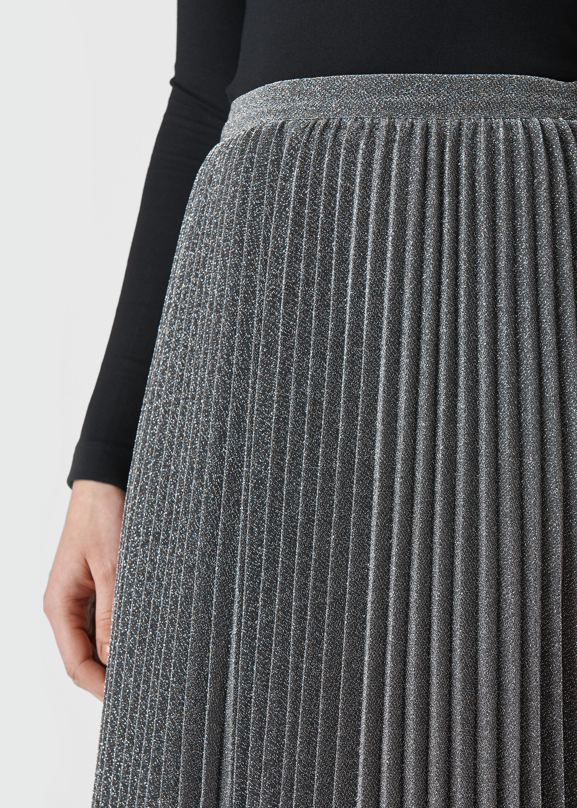 Silver Longline Sparkle Pleated Skirt