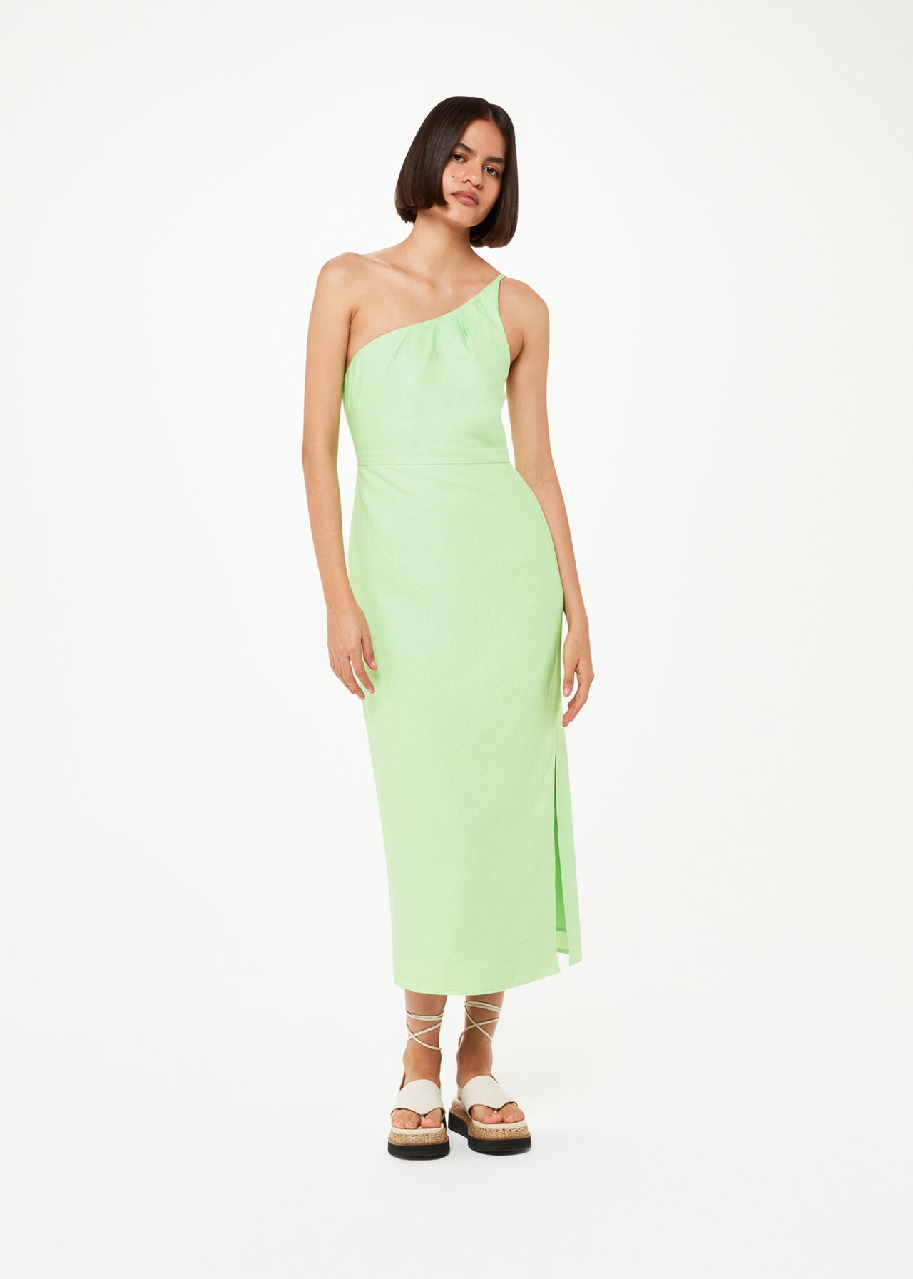 One Shoulder Linen Blend Dress