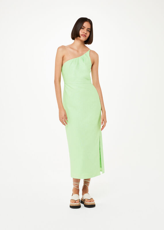 One Shoulder Linen Blend Dress