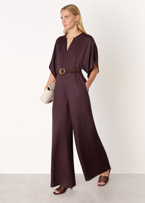 Burgundy Satin Short Sleeve Jumpsuit