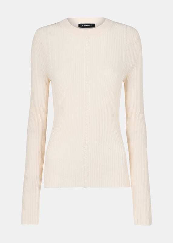 Ivory Ribbed Affect Crew Neck Knit