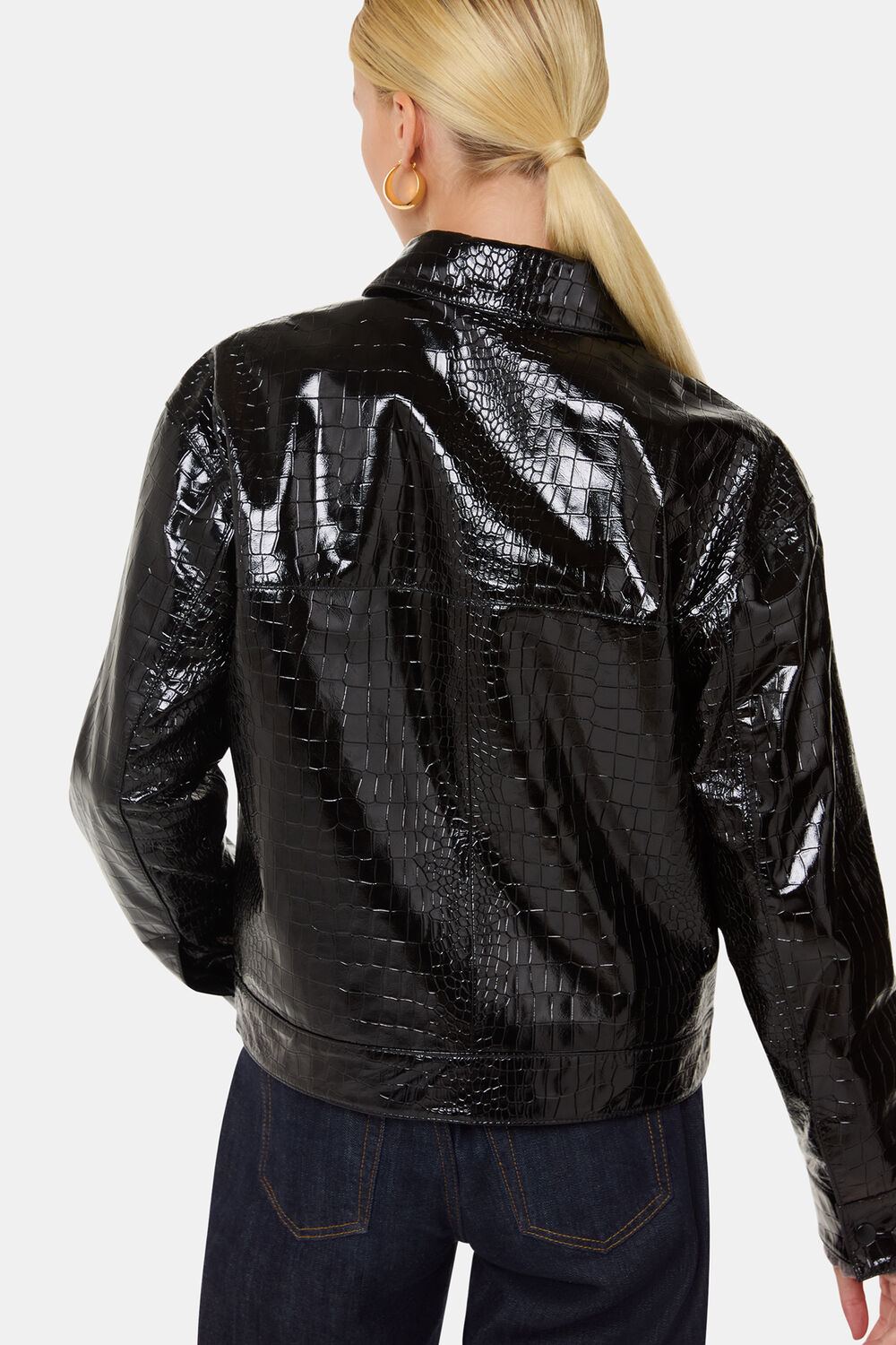 Black Casi Patent Leather Croc Biker