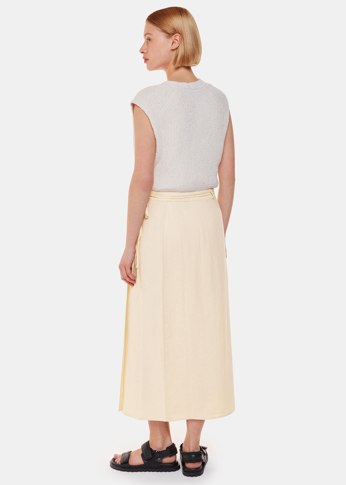 Ivory Linen Wrap Midi Skirt