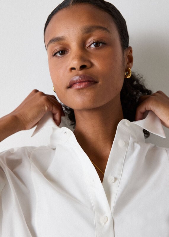 White Bib Detail Cotton Poplin Shirt