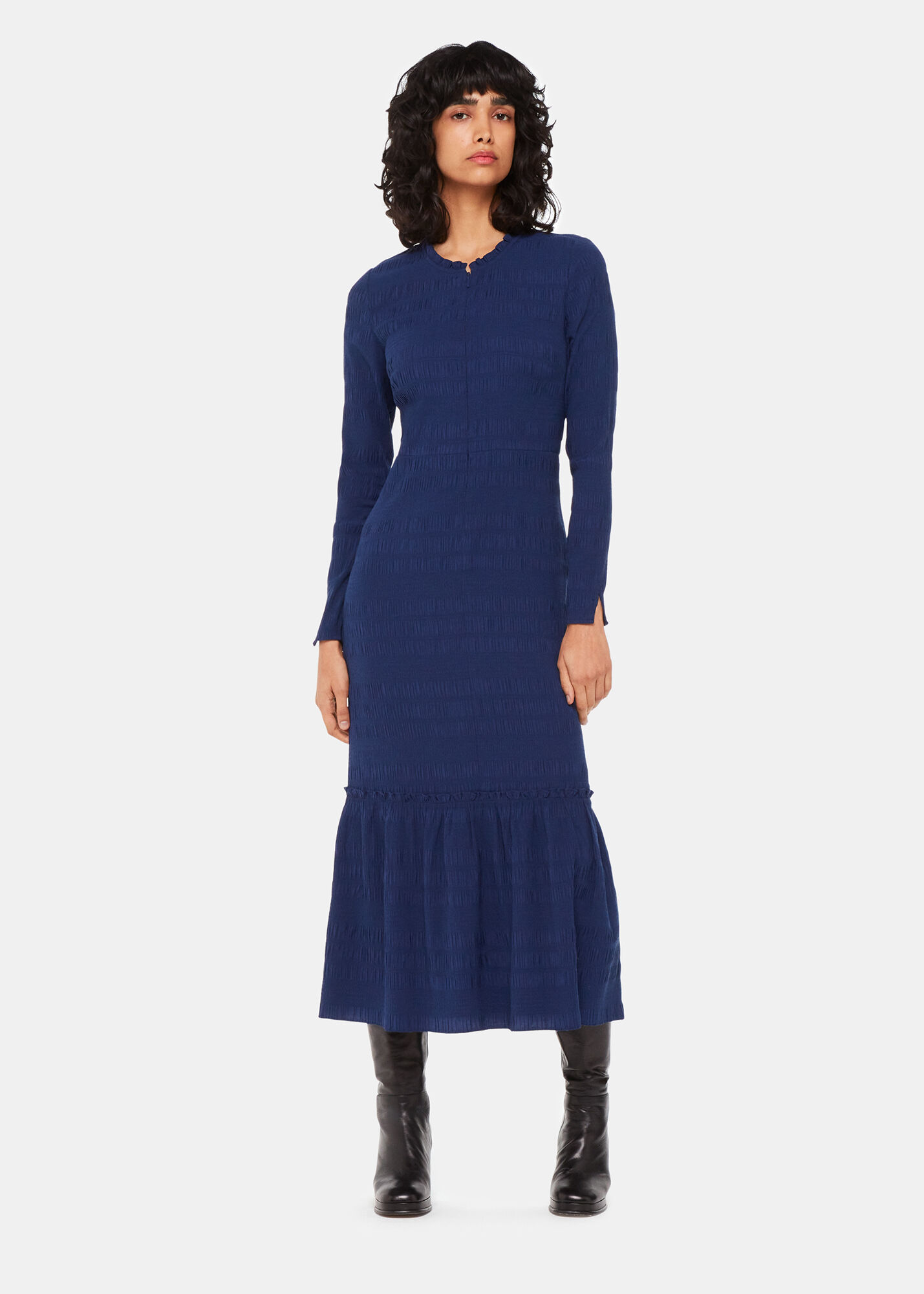 Navy Mila Textured Dress WHISTLES