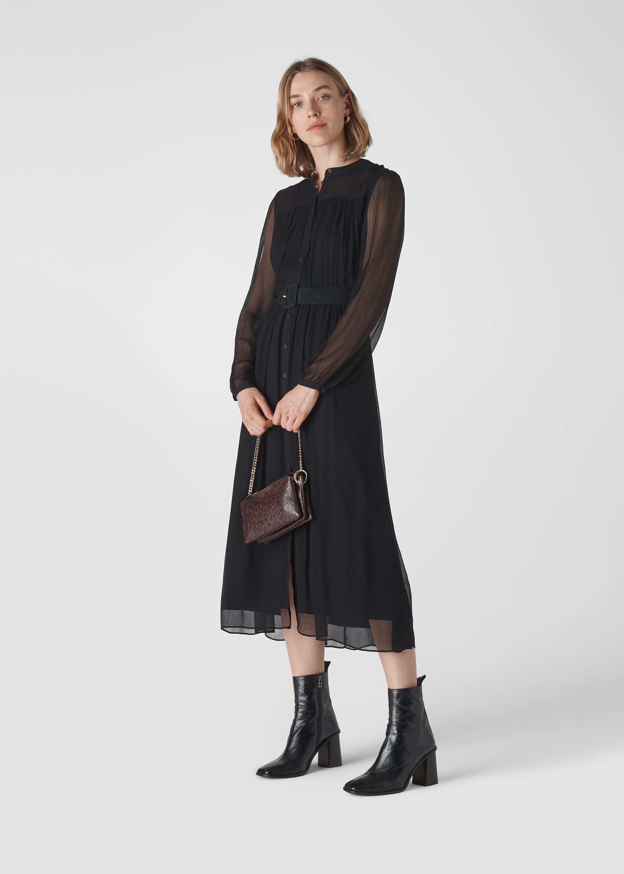 Black Bethany Belted Midi Dress WHISTLES