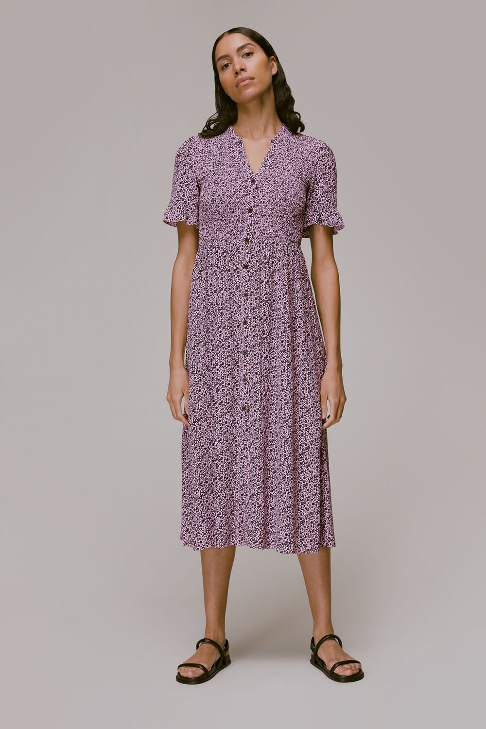 Aria Flower Stamp Midi Dress