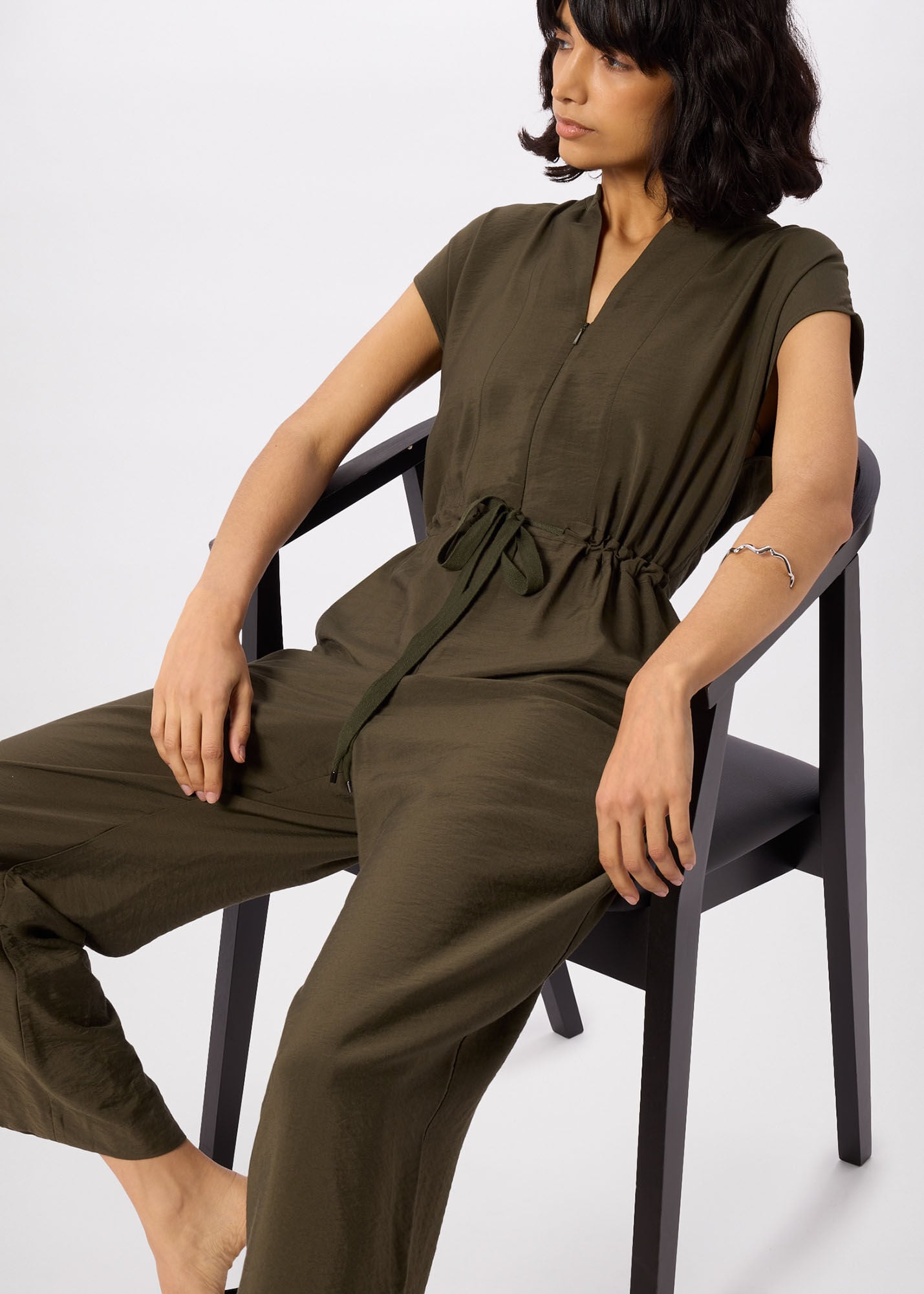 Khaki Sleeveless Drawstring Jumpsuit | WHISTLES | Whistles US |
