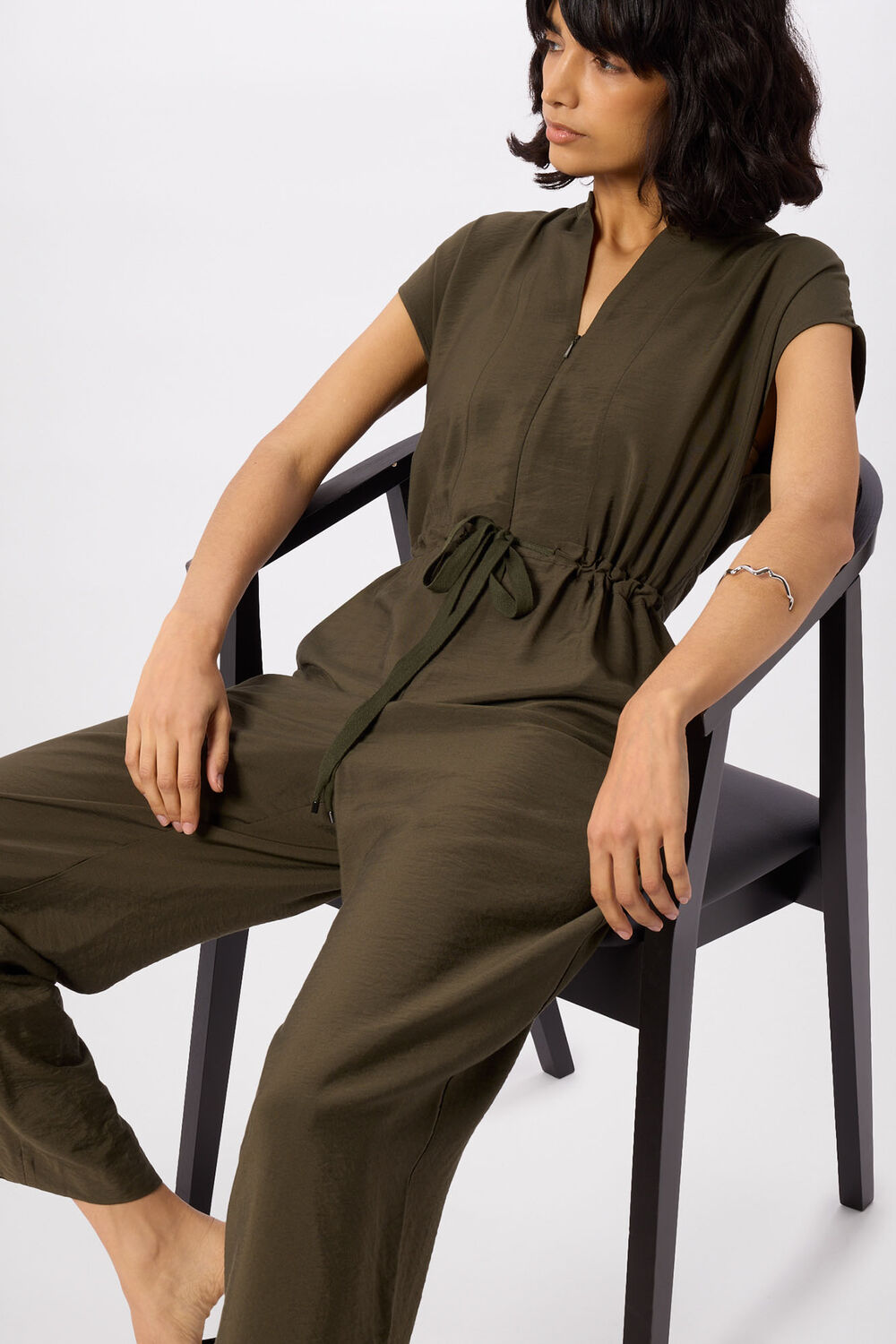 Khaki Sleeveless Drawstring Jumpsuit