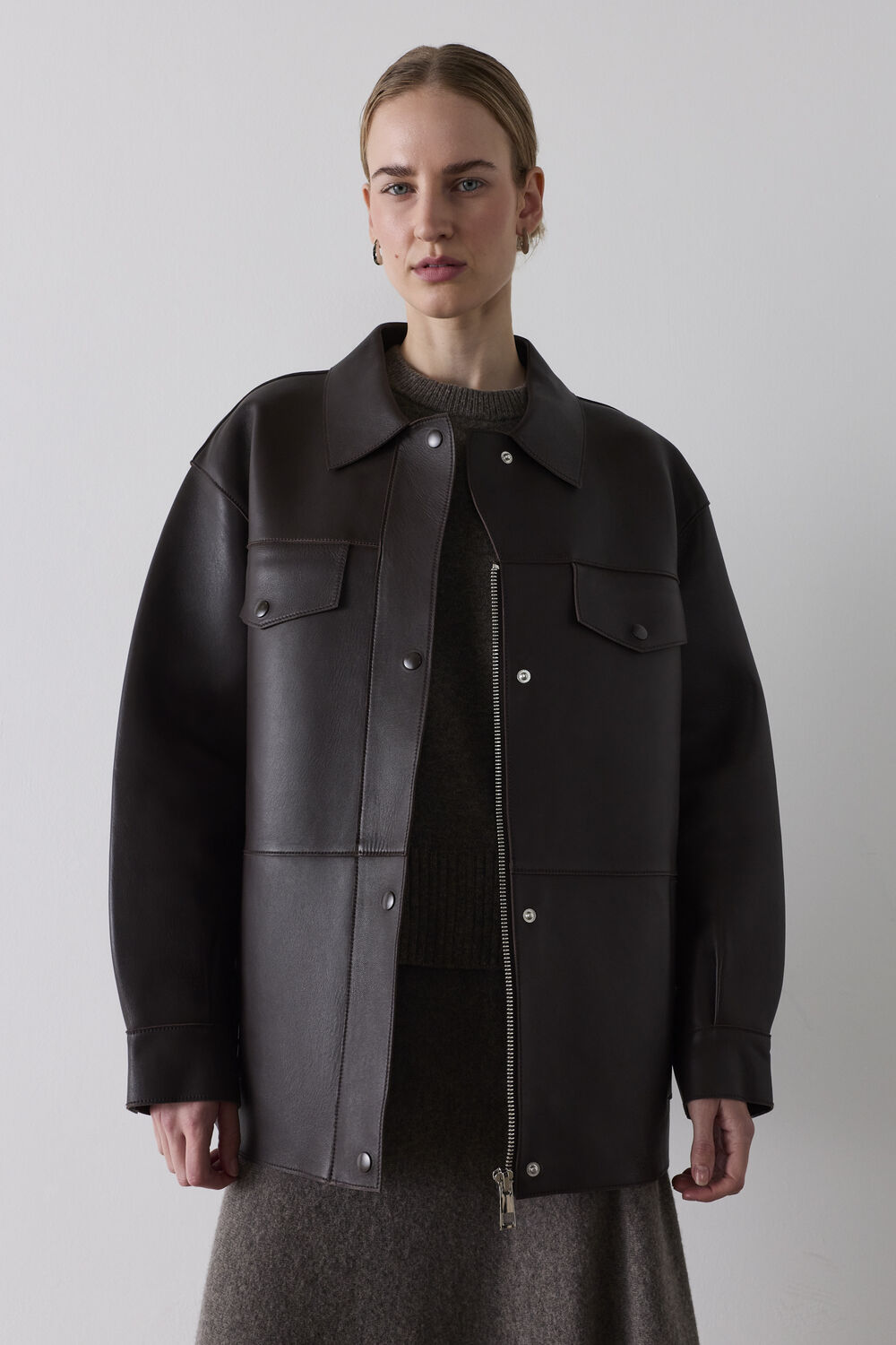 Brown Petite Clean Bonded Leather Jacket