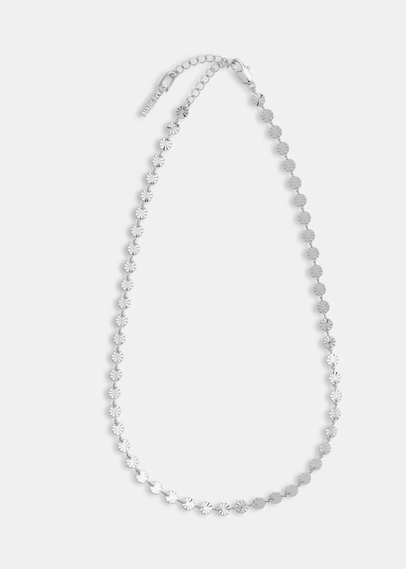 Silver Textured Circle Chain Necklace