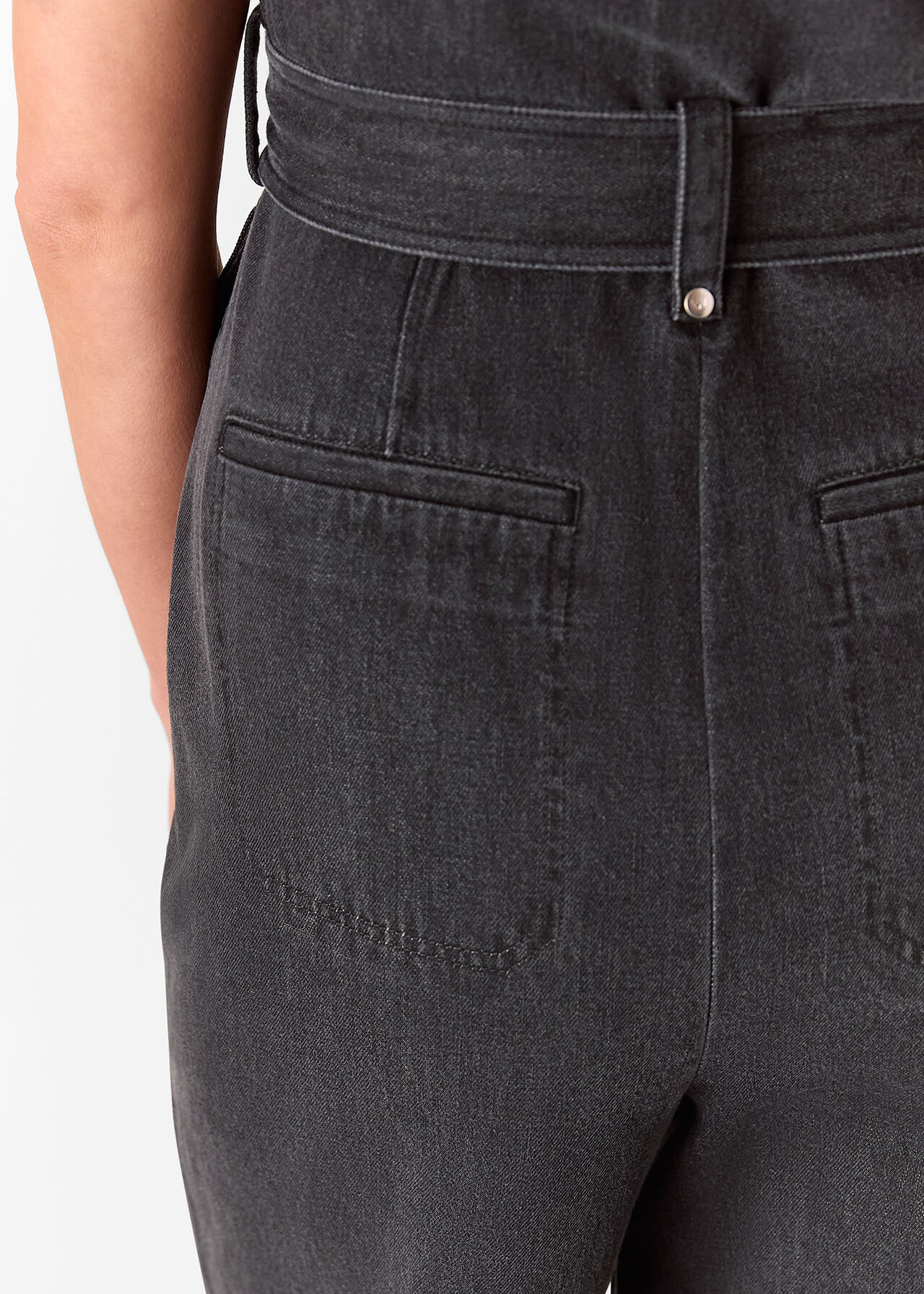 Denim Pintuck Belted Jumpsuit