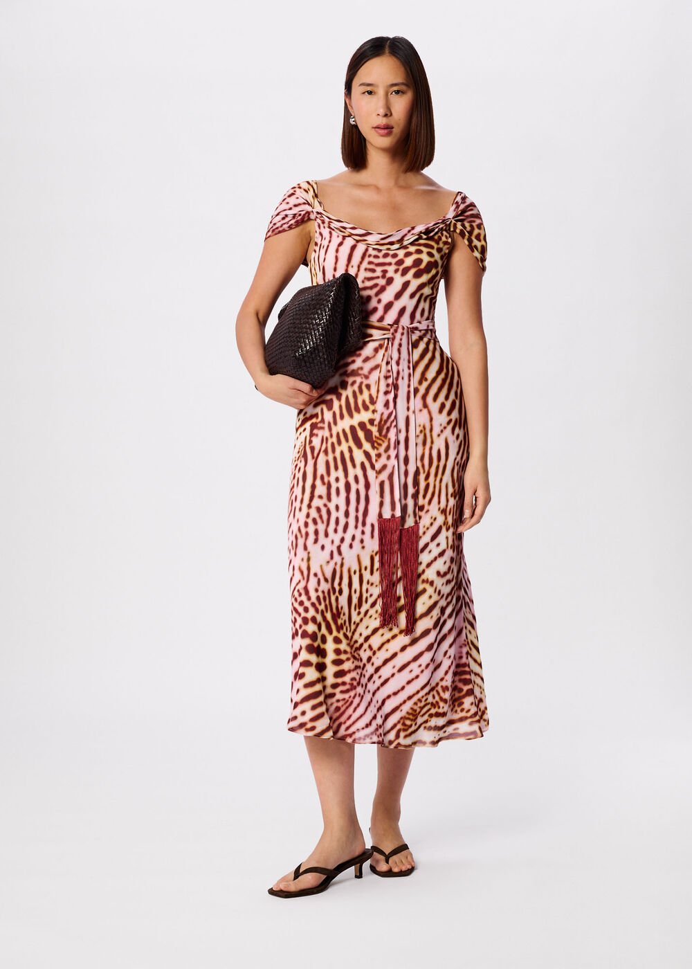 Orchid Print Scarf Midi Dress