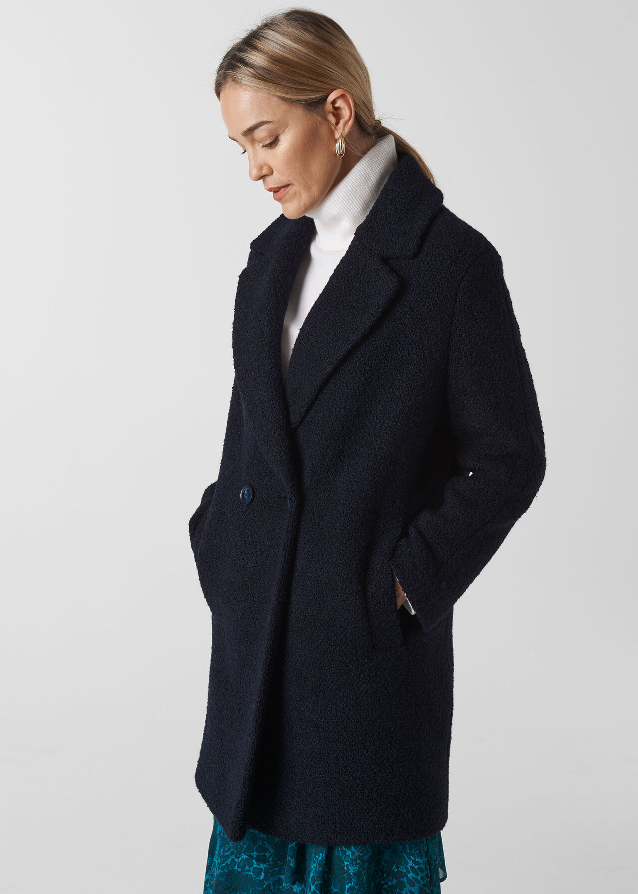 Boucle Double Breasted Coat Navy