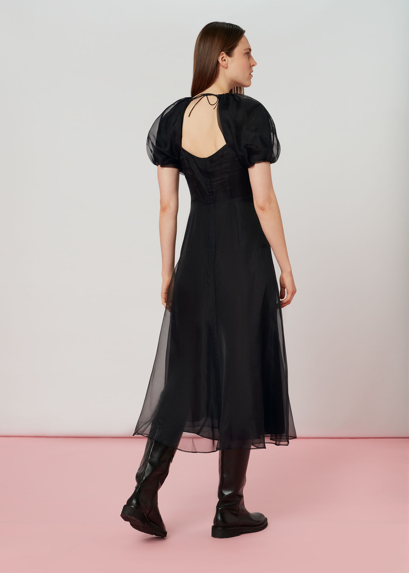Black Organza Puff Sleeve Dress | WHISTLES | Whistles UK |