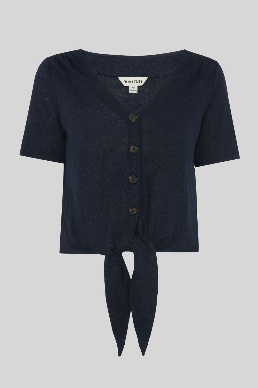 Linen Button Front Tie Top