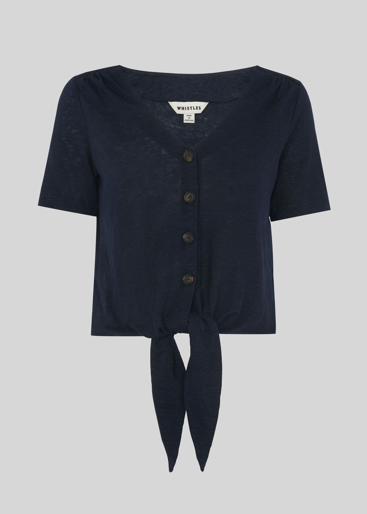 Linen Button Front Tie Top Navy