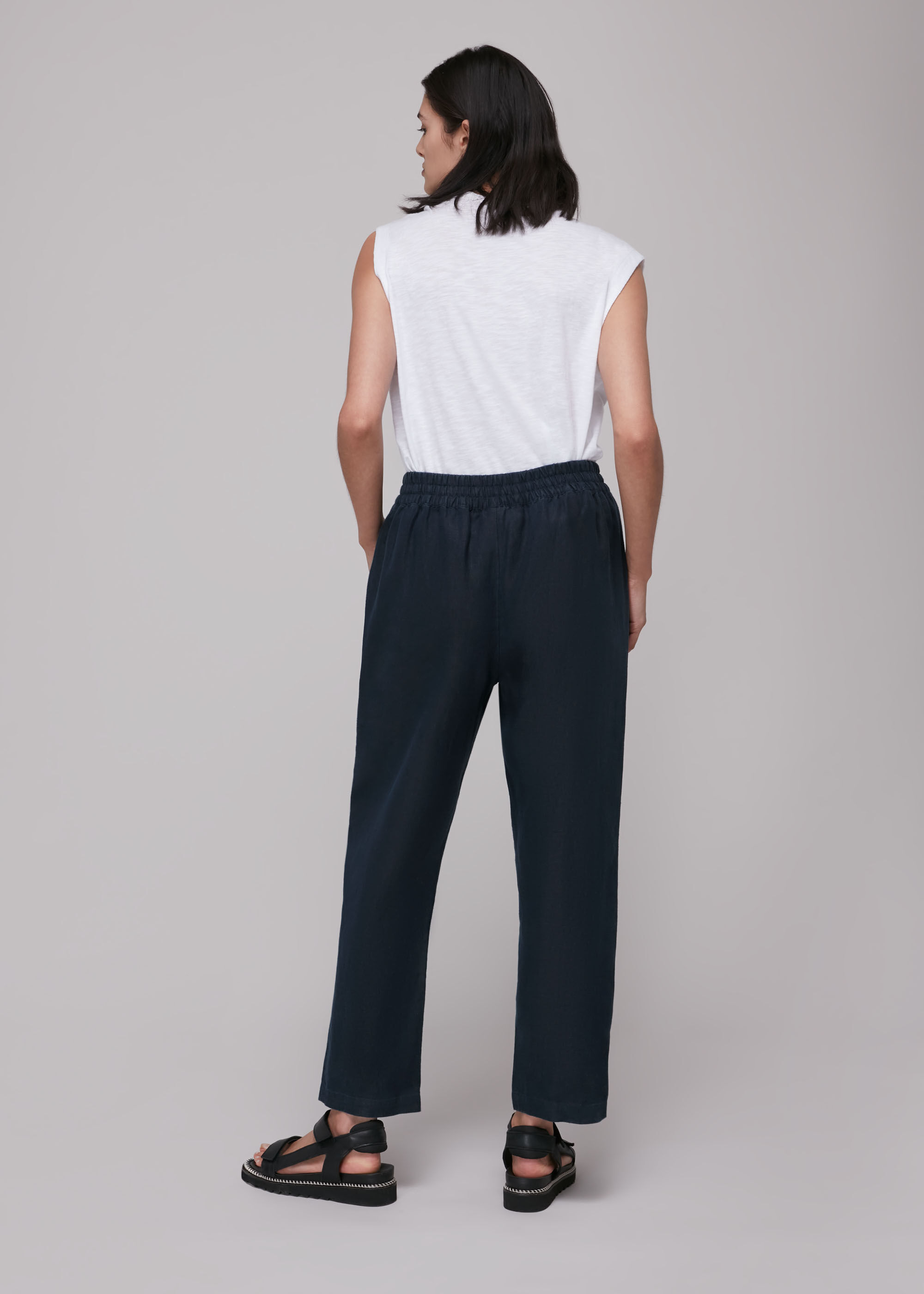 Whistles Cargo Linen Trousers, Navy
