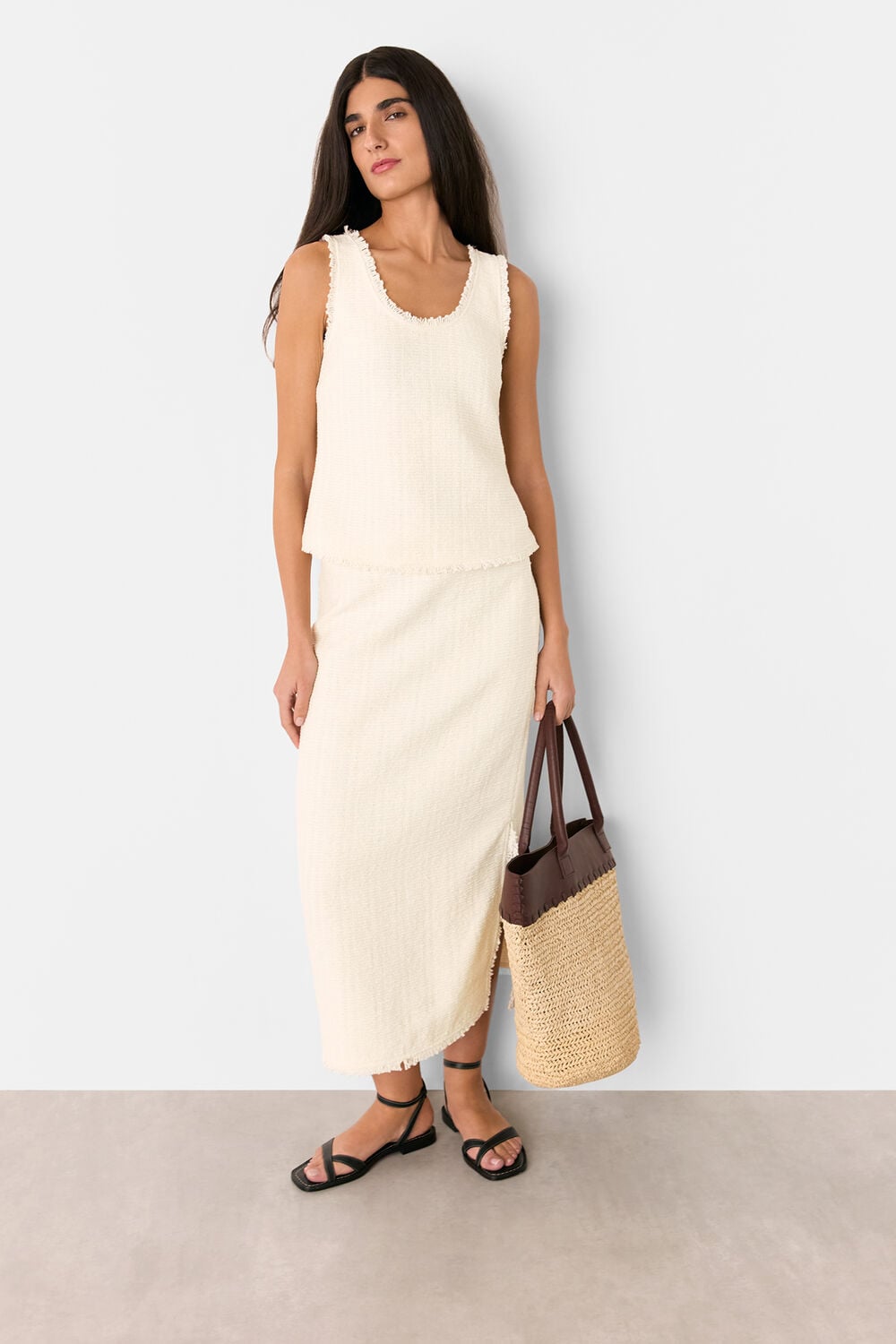 Ivory Lucie Boucle Pencil Midi Skirt