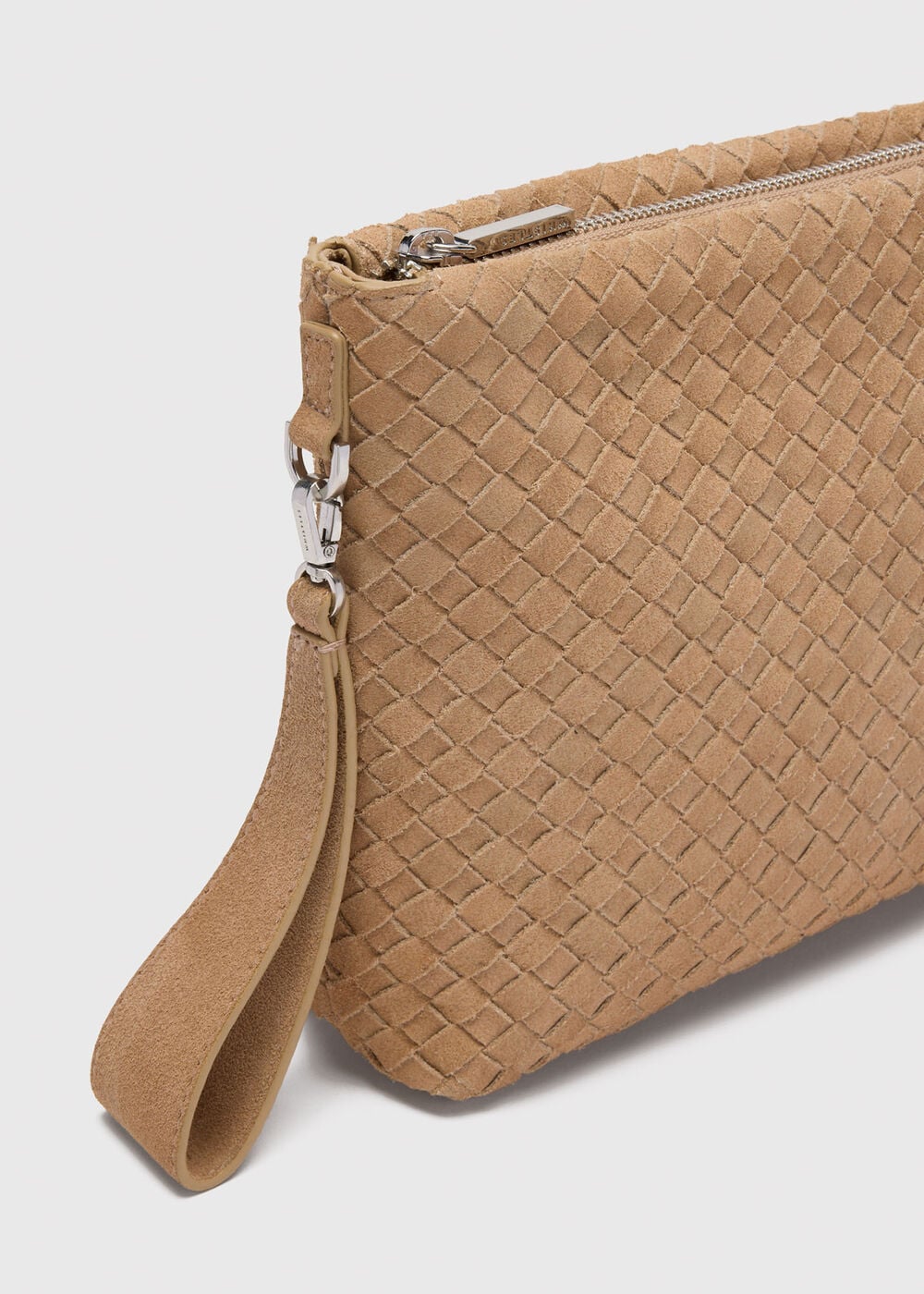 Avah Woven Suede Zip Clutch