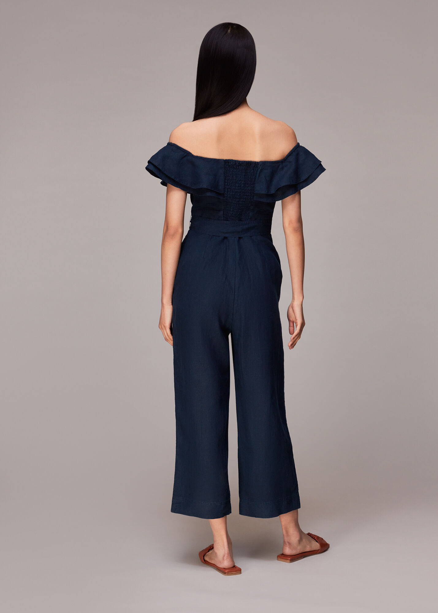 Navy Tabi Linen Bardot Jumpsuit WHISTLES