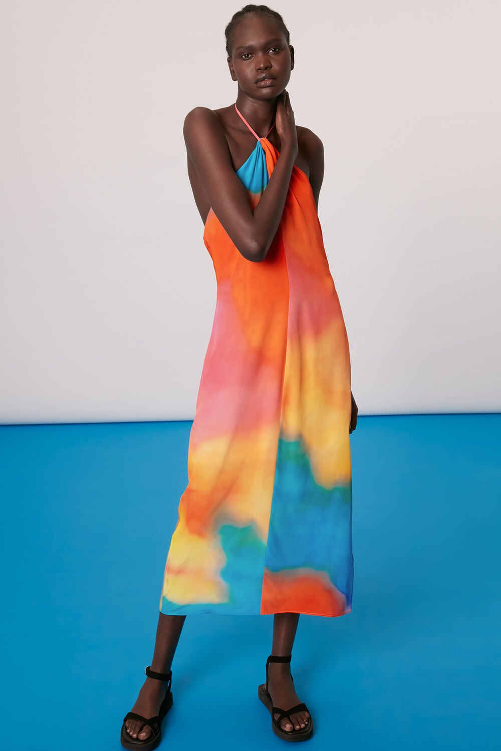 Halterneck Rainbow Silk Dress