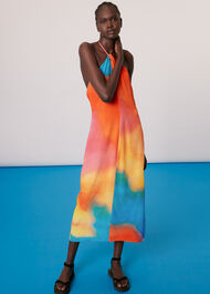 Halterneck Rainbow Silk Dress