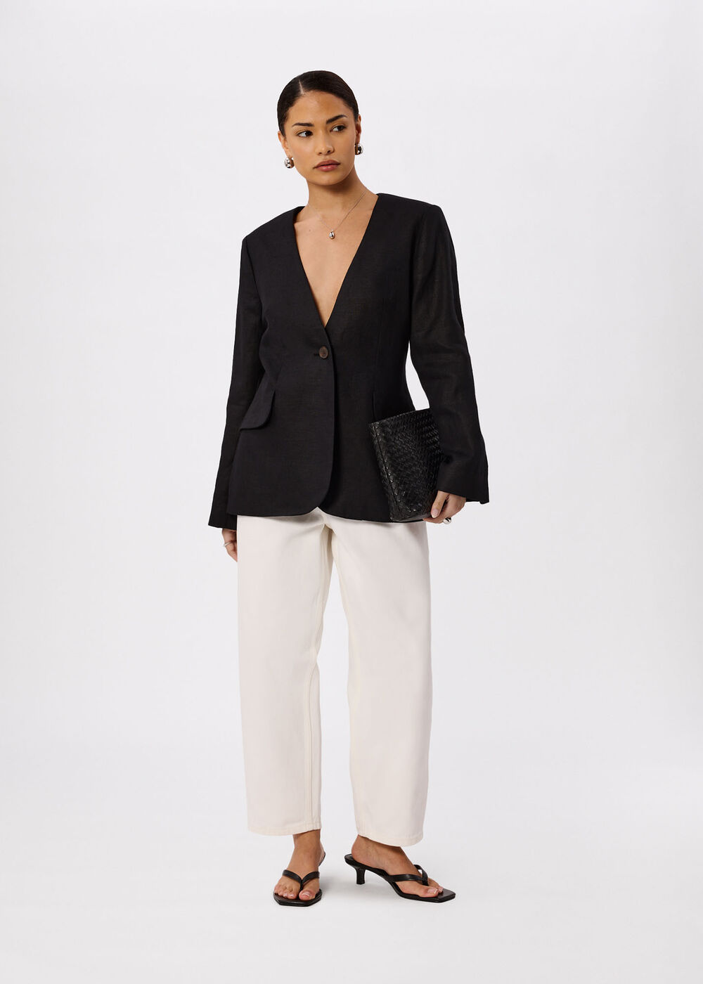 Petite Collarless Linen Blazer