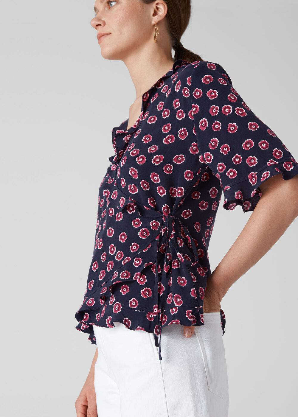 Lenno Print Frill Wrap Top Pink/Multi