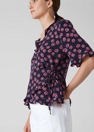 Lenno Print Frill Wrap Top Pink/Multi