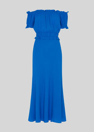 Floren Shirred Bardot Dress Blue