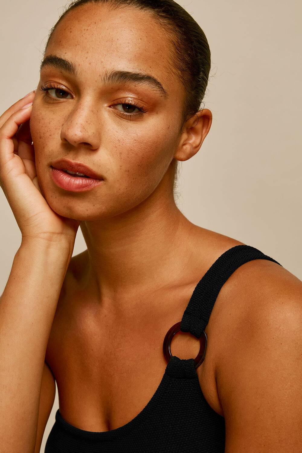 Tort Ring Textured Swimsuit Black
