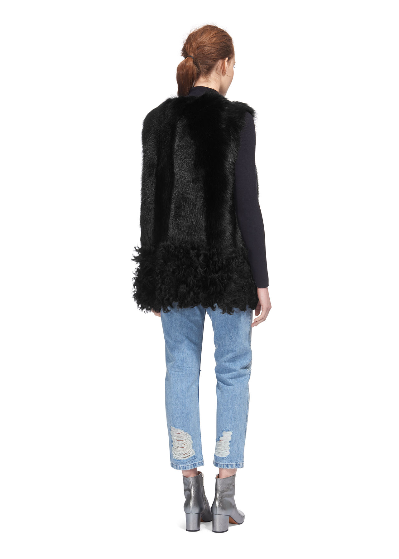 Curly Hem Sheepskin Gilet, Black WHISTLES