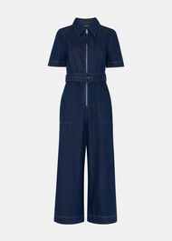 Denim Pintuck Belted Jumpsuit