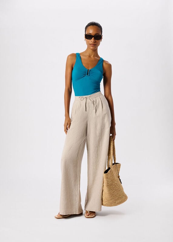 Teal Textured Ring Detail Swimsuit