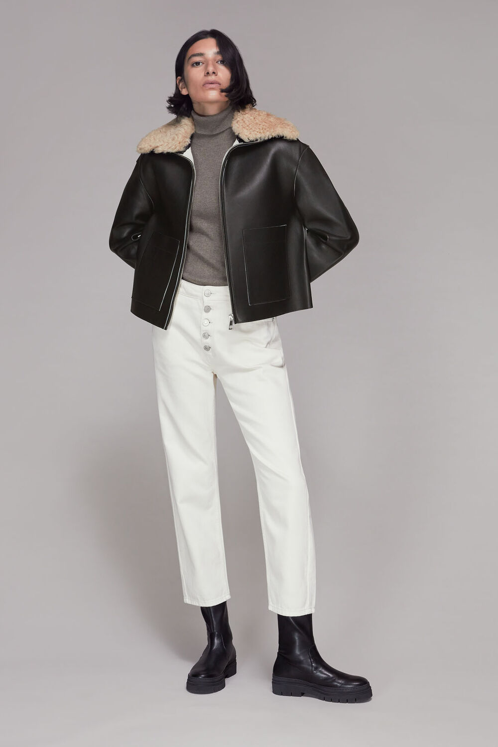 Bonded Shearling Collar Jacket
